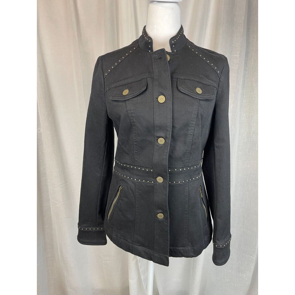 White House Black Market Women's Black Studded Military Jacket – US 4